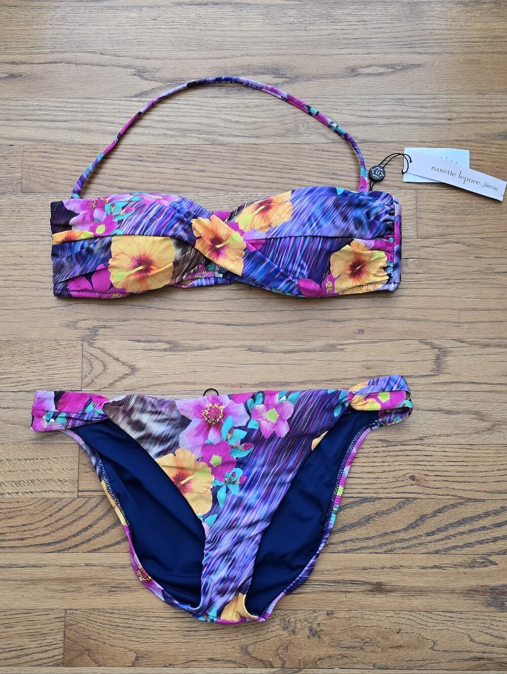 Nanette Lepore 2Pc Purple Multi Floral Bandeau Bikini